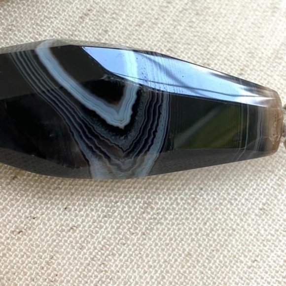 Black Banded Agate Dragonfly Pendant Silver plated - Picture 3 of 14